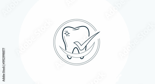 Dental Health Checkmark Icon. Vector line illustration of a clean tooth, symbolizing good oral hygiene, care, and protection.