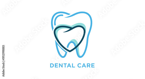 Modern dental care logo illustration with a healthy tooth and heart shape, symbolizing oral health, dentistry, and protection.
