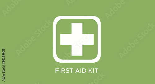 First aid kit symbol on a green background. Emergency medical help icon for health, safety, and urgent care.