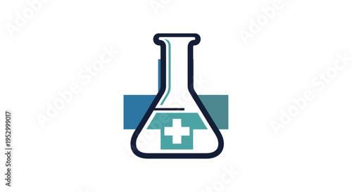 Healthcare science lab flask icon with medical cross symbol for pharmaceutical research and medical testing