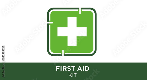 Green first aid kit icon illustration, simple medical cross symbol for emergency, healthcare, safety, and urgent care