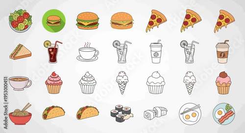 Assorted Food Icons and Illustrations Collection.
