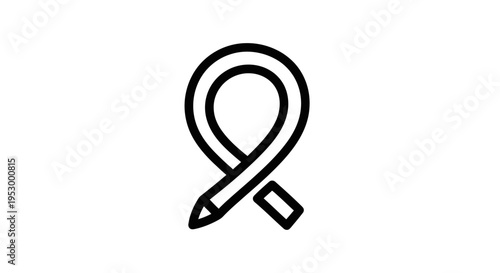 A minimalist black line art icon featuring a pencil artfully twisted into a looped shape, representing design, writing, and creative thought.