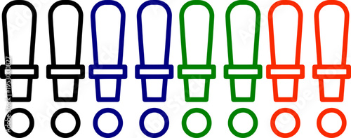 Coffee cup and saucer icons four colors black blue green red for cafe beverage and hospitality service themes