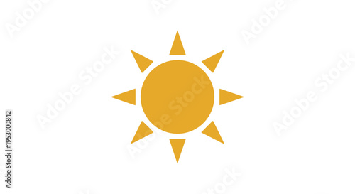 Simple yellow sun icon with eight sharp rays isolated on a bright white background illustration