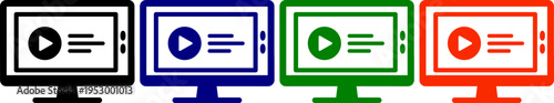 Collection of video player icons with transparent backgrounds in black blue green and red colors