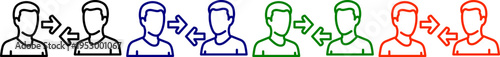 Communication icons people interaction in black blue green and red vector illustration
