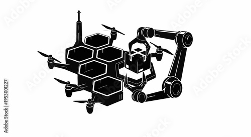 Futuristic drone with robotic arm for advanced delivery and logistics