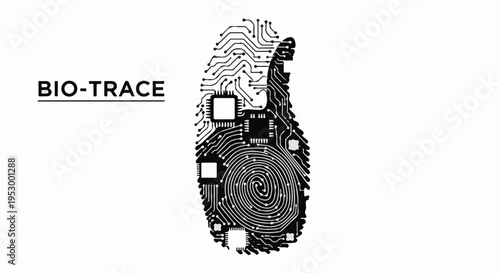 Unique digital fingerprint blends organic lines with futuristic circuitry for identification concept