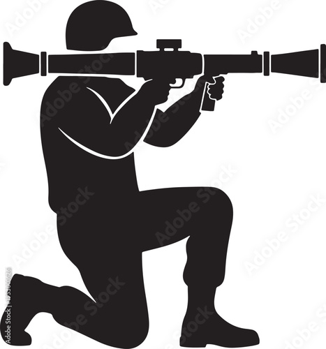 Tactical Soldier Aiming with Sniper Rifle Silhouette Illustration