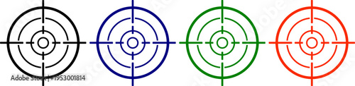 Crosshair targeting symbol in four different colors and styles for aiming and precision