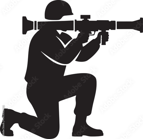 Tactical Soldier Aiming with Sniper Rifle Silhouette Illustration