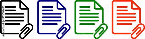 Document with paperclip black blue green and red icon vector illustration