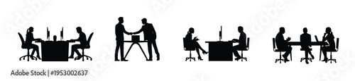 Business people meeting silhouettes set