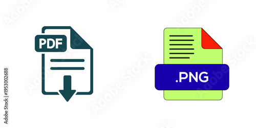 PDF and PNG File Format Icons isolated on transparent background