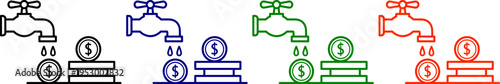 Faucet dripping coins symbolizing financial loss or waste of money