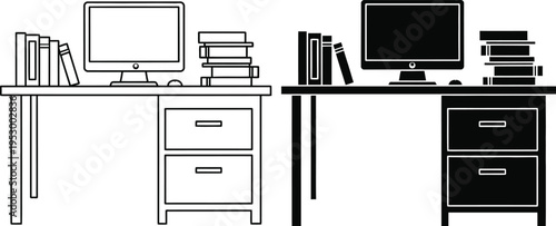 Two office desks with computer and office supplies