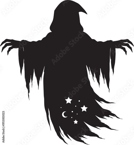 Grim Reaper Style Hooded Ghost With Stars And Moon