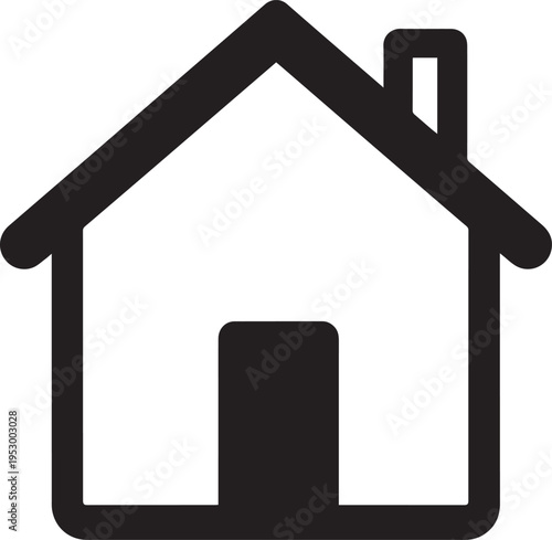 Simple Outline Home Icon With Chimney And Door Shape
