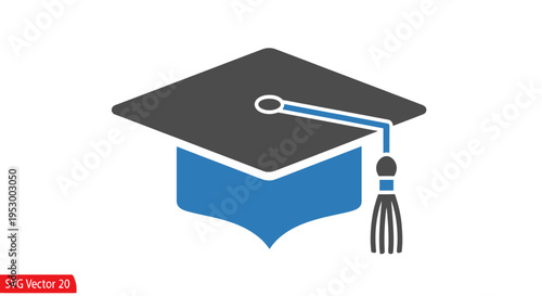 A traditional academic graduation cap, commonly known as a mortarboard, featuring a striking blue and gray design with an iconic tassel.