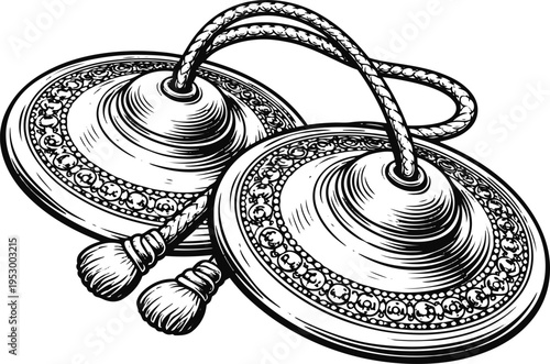 Manjira Line Illustration – Indian Hand Cymbals Musical Instrument Drawing