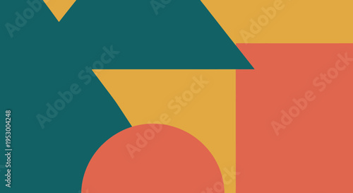 Abstract composition featuring bold geometric shapes in teal, yellow, and coral tones providing modern visual appeal