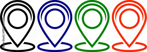 Geolocation location pin marker symbol icons set for maps and navigation black blue green orange