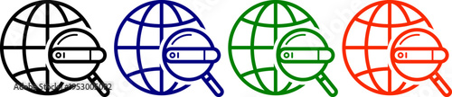 Global search and analytics icon set black blue green orange representing internet research