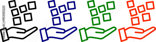 Hand holding a set of squares black blue green and red icon vector