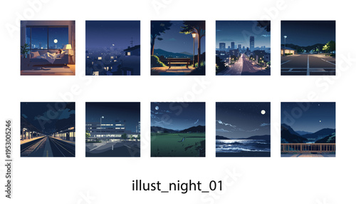 夜の街並みと静かな夜_イラスト素材
