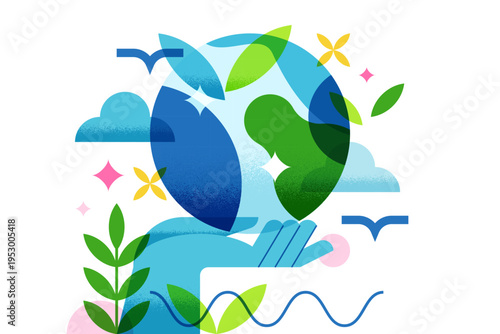Hand holding Earth planet. Vector concept of environmental protection, ecology, sustainability, global careHand holding Earth planet. Vector concept of environmental protection, ecology, sustainabilit