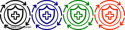 Health shield security icon set medical protection healthcare safety insurance wellness healthcare cross medical cross symbol