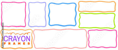 Playful pastel background with wiggle flow and block geometry, crayon strokes shape a doodle frame for text, square, box and border in wiggle block crayon frame.