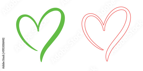 Hand drawn colorful heart shapes on white background