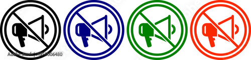 No megaphone icon set prohibition sign mute symbol quiet banned public speaking announcement alert