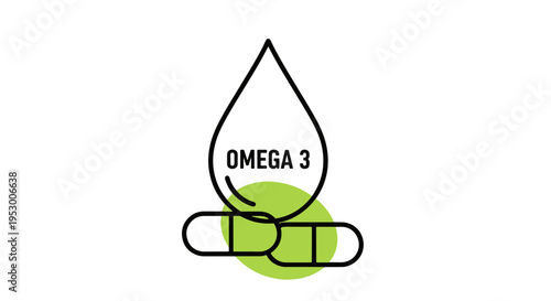 Omega 3 Supplement in Capsule and Drop Form with Green Accent