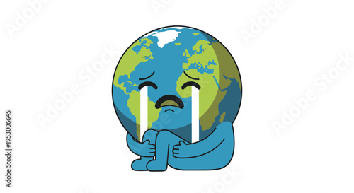 Sad Earth Crying Sitting Curled Up with Arms Around Legs Illustration