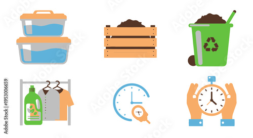 Set of Icons for Home Management and Sustainability