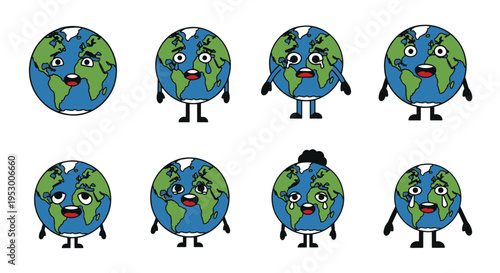 Sad Earth Characters Crying with Different Facial Expressions and Poses