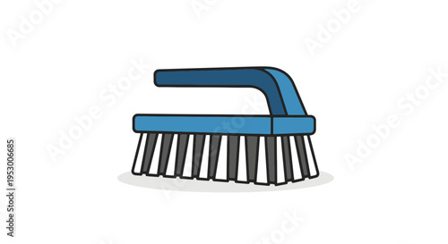 Simple Cartoon Cleaning Brush Icon with Blue Handle and Black Bristles