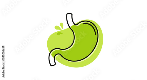 Stylized Green Stomach with Liquid Droplets and Outline