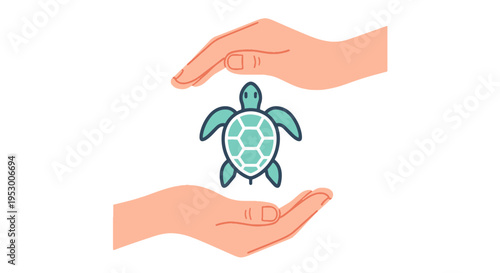 Turtle in Hands Protection Conservation Concept Illustration