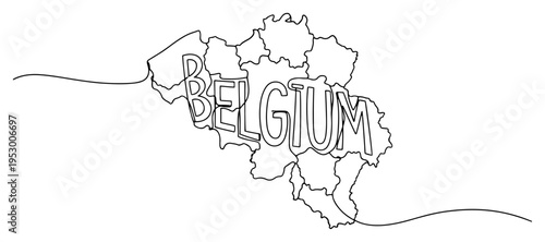 Simple one line art of Belgium map with country name text typography