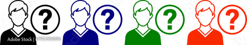Person icon with question mark symbol in four different colors and styles for help