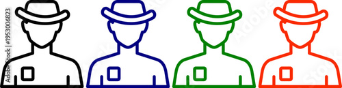 Person wearing hat icon with square chest symbol for identity and profile design