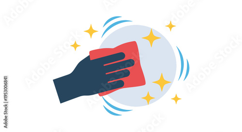 Hand Cleaning Surface with Cloth and Shining Stars