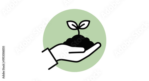 Hand Holding Soil with Growing Plant Seedling in Circle