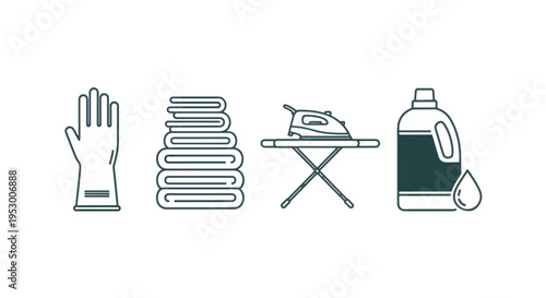 Household Cleaning and Laundry Items with Cartoon Style Graphics