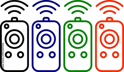Remote control icons with wifi signal in four different colors on transparent background