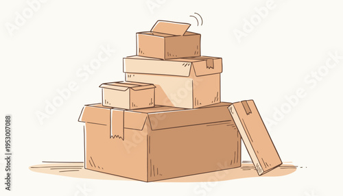Stack of cardboard boxes illustration, perfect for depicting shipping, moving, storage, and delivery concepts with a simple, clean design